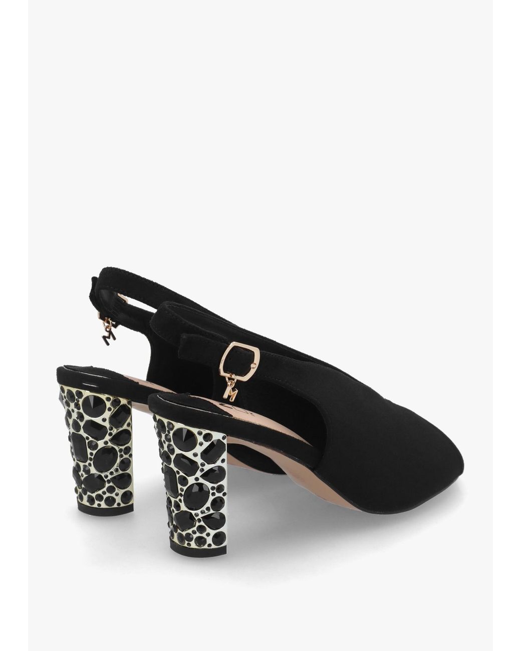 Moda In Pelle Black Maeva Suedette Jewelled Heel Sling Back Sandals