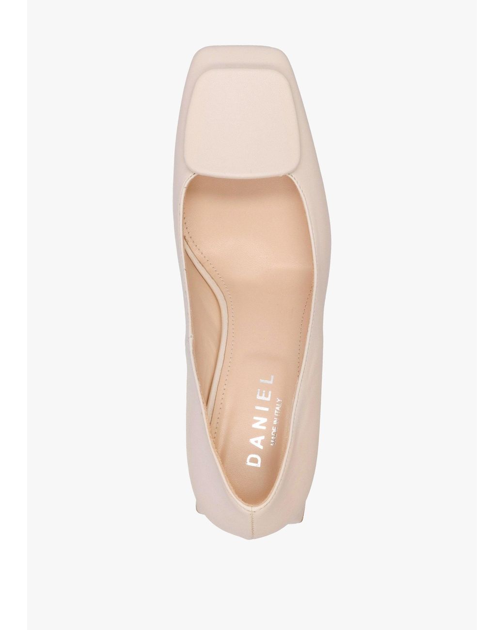 Daniel Natural Nessie Cream Leather Block Heel Court Shoes
