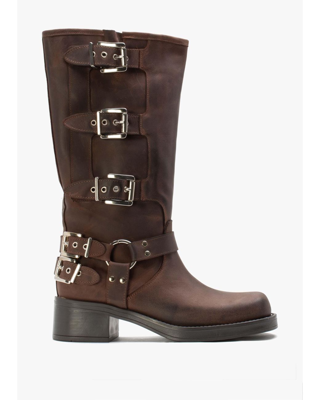 Brown leather hot sale boots with buckles