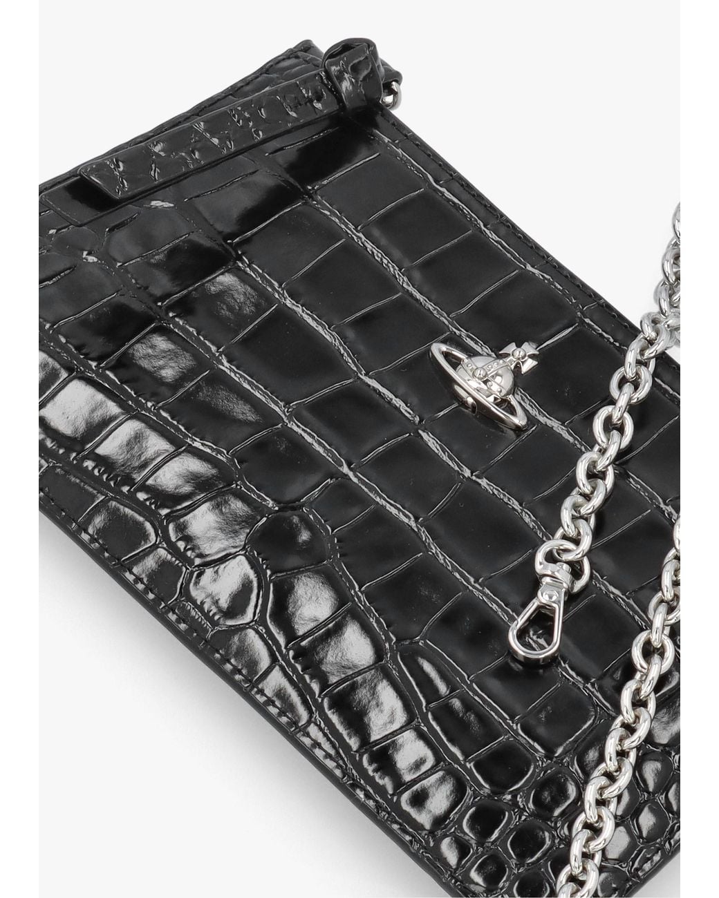 Vivienne Westwood Black Small Flat Croc Embossed Leather Clutch Bag