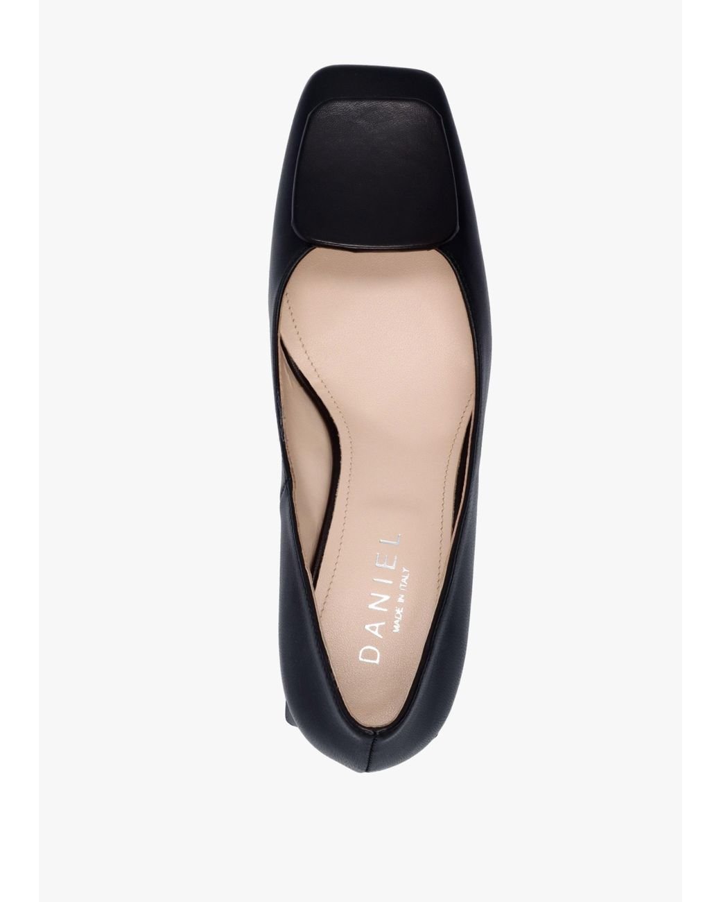 Daniel Multicolor Nessie Black Leather Block Heel Court Shoes