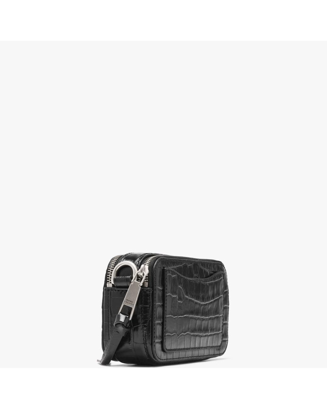 Marc Jacobs The Croc Snapshot Crossbody Bag In Embossed Black Leather