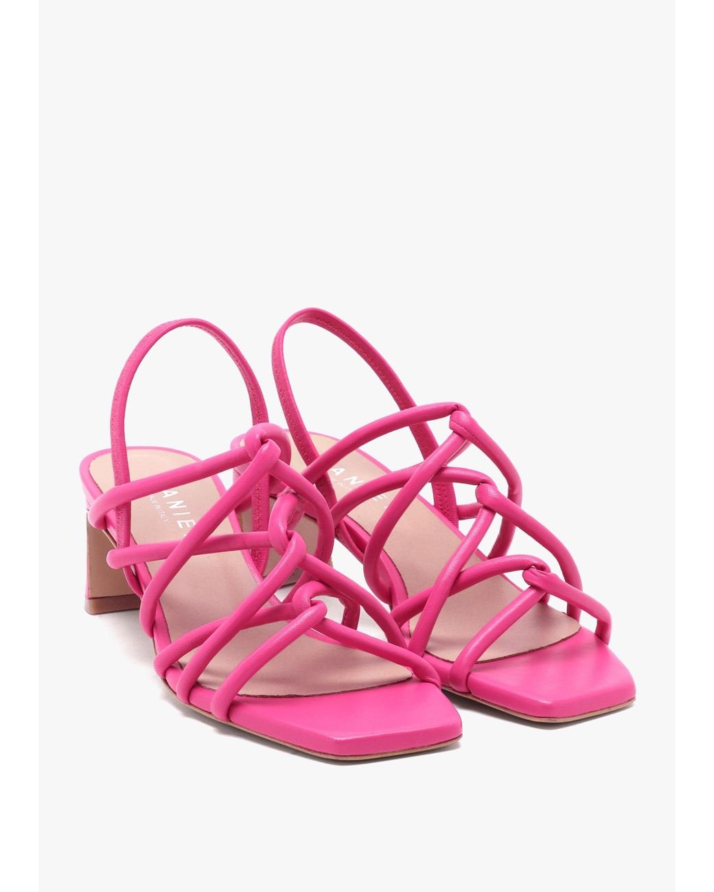 Daniel Pink Sanuma Fuchsia Leather Mini Pillow Strap Heeled Sandals
