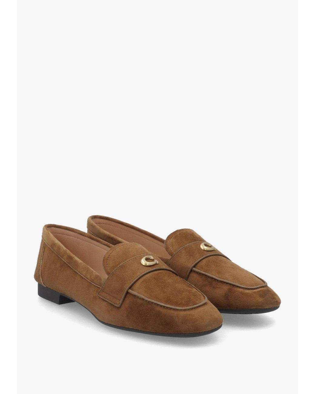 COACH Brown Sculpted C Coconut Suede Loafers