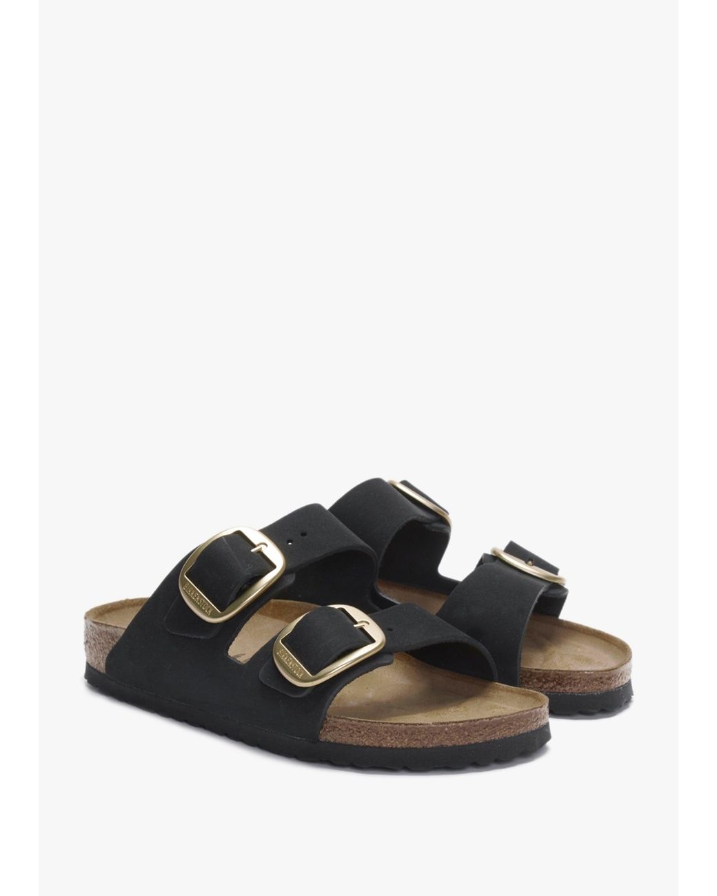 Birkenstock Black Arizona Big Buckle Nubuck Leather Two Bar Mules