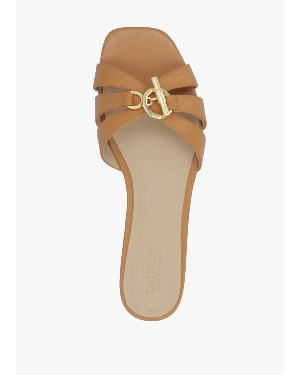 Ralph Lauren White Blaike Caramel Leather Slide Sandals