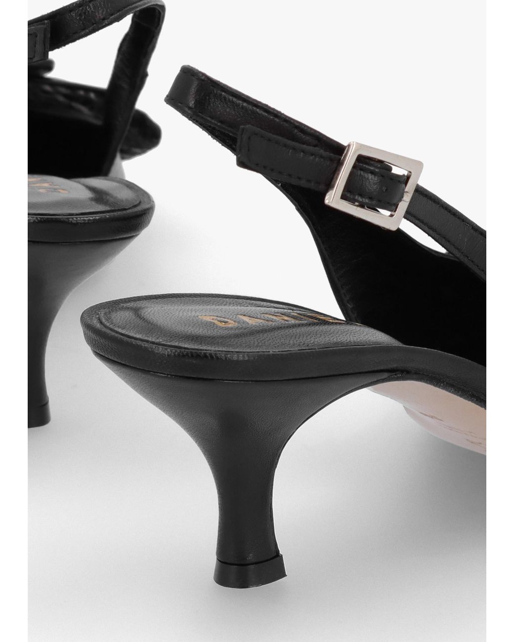 Daniel Galina Black Leather Raffia Bow Heeled Sling Backs