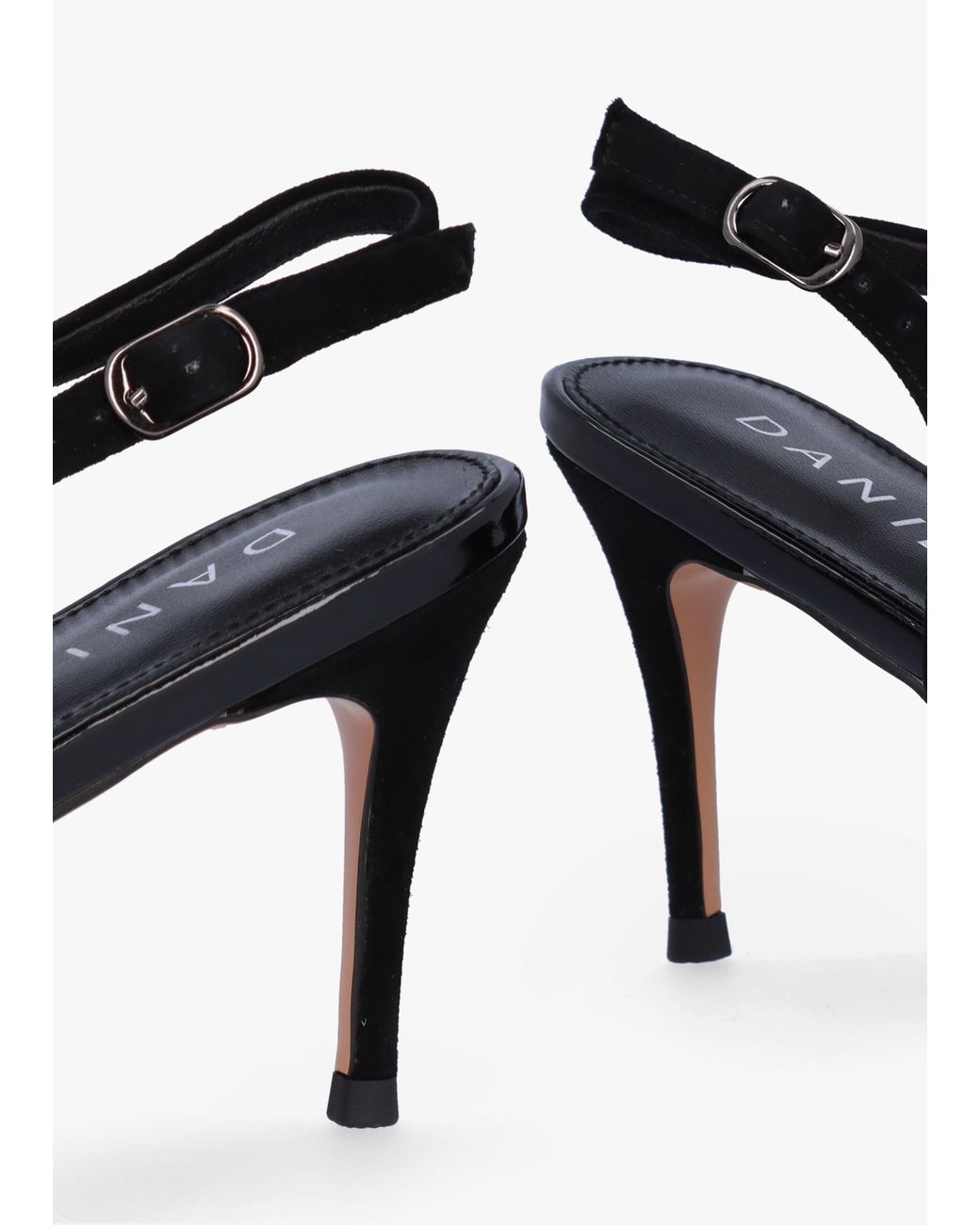 Daniel Samantha Black Suede Diamante Buckle Heeled Sling Backs