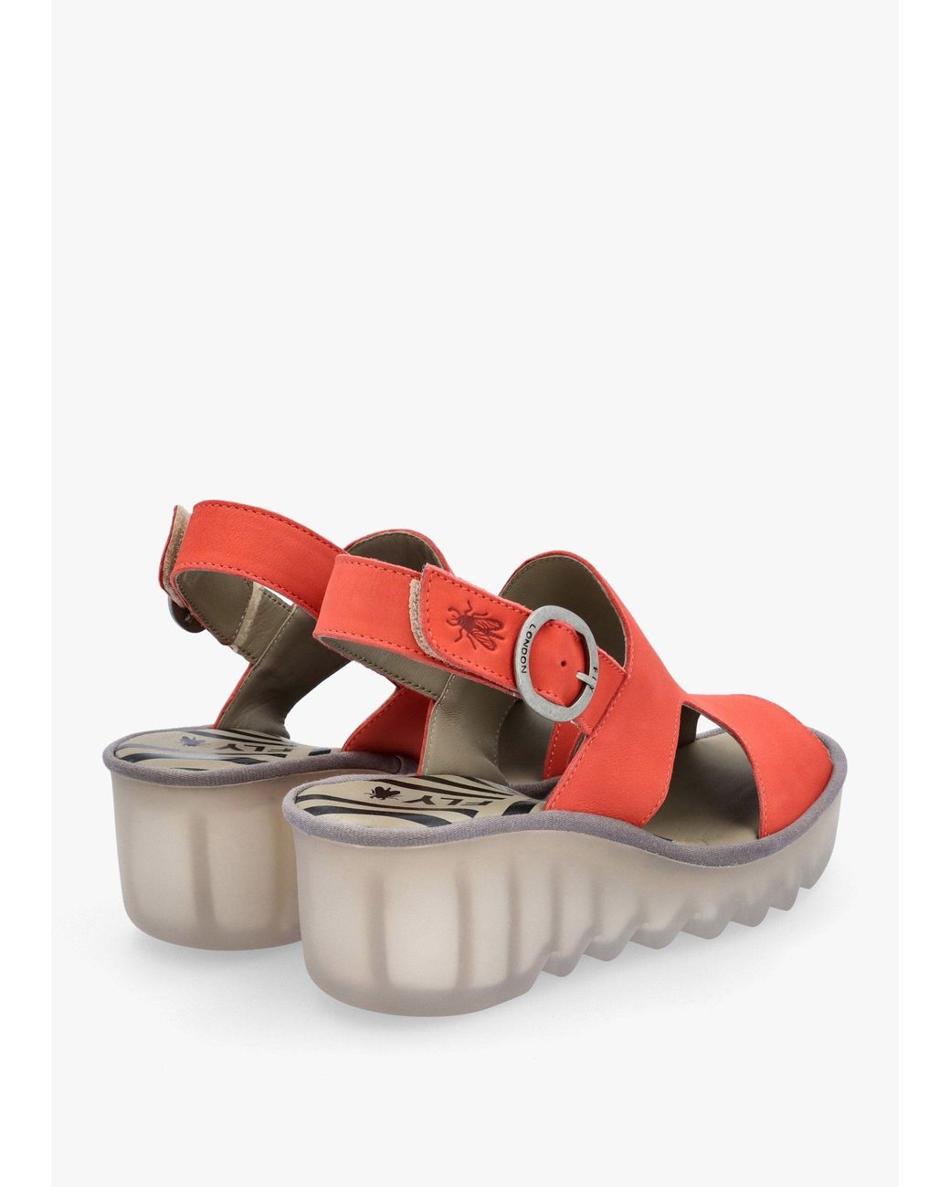 Fly London Red Baif Devil Nubuck Leather Mid Wedge Sandals