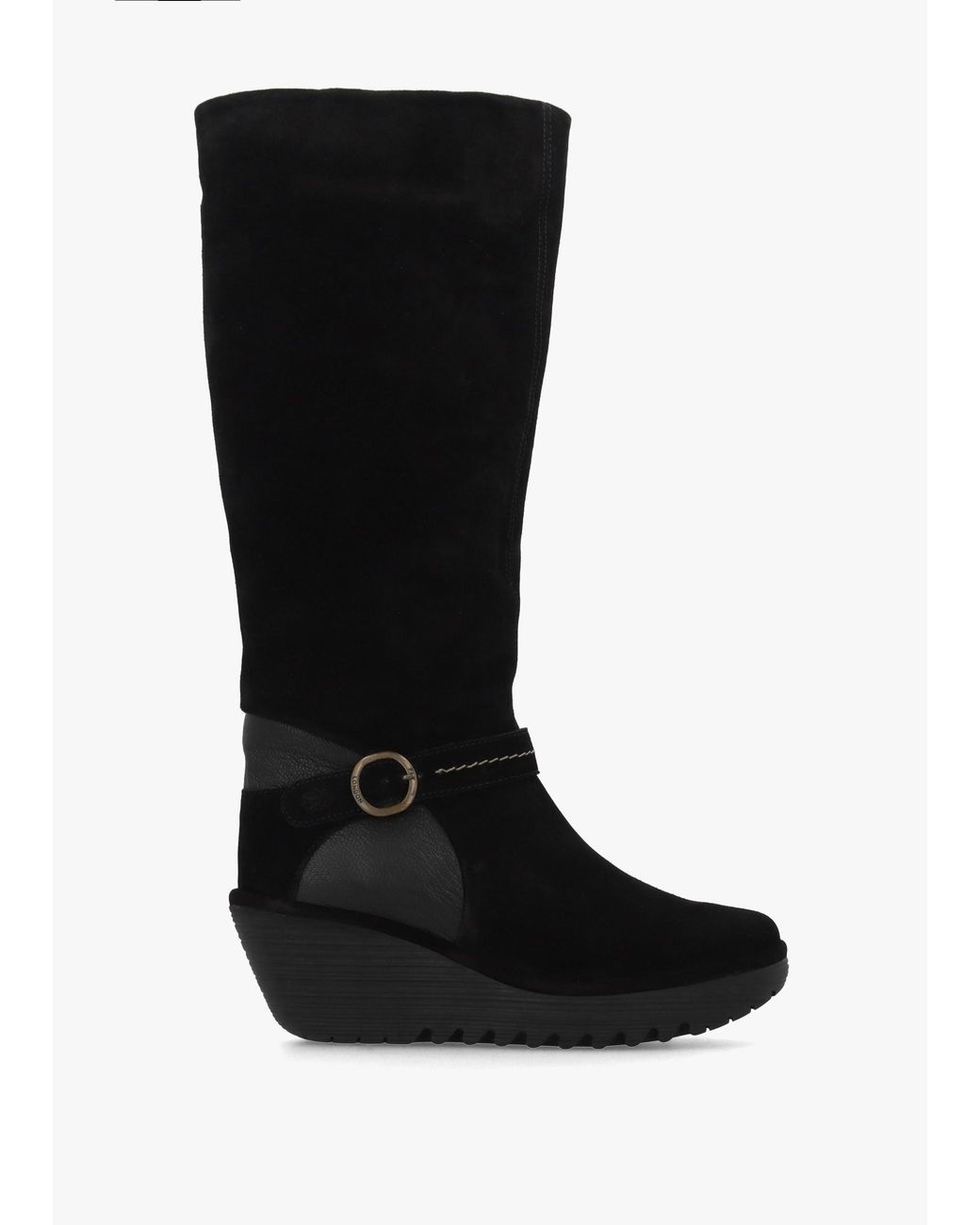 Fly London Black Yavu Wedge Knee Boots
