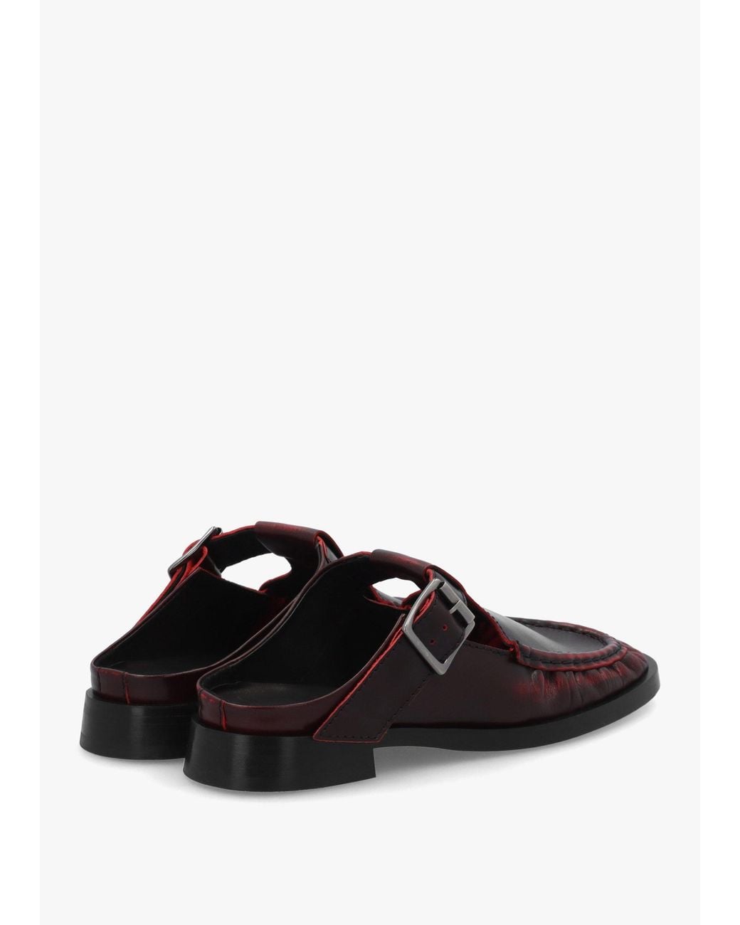 Miista White Gianna Brushed Leather Buckle Flat Mules