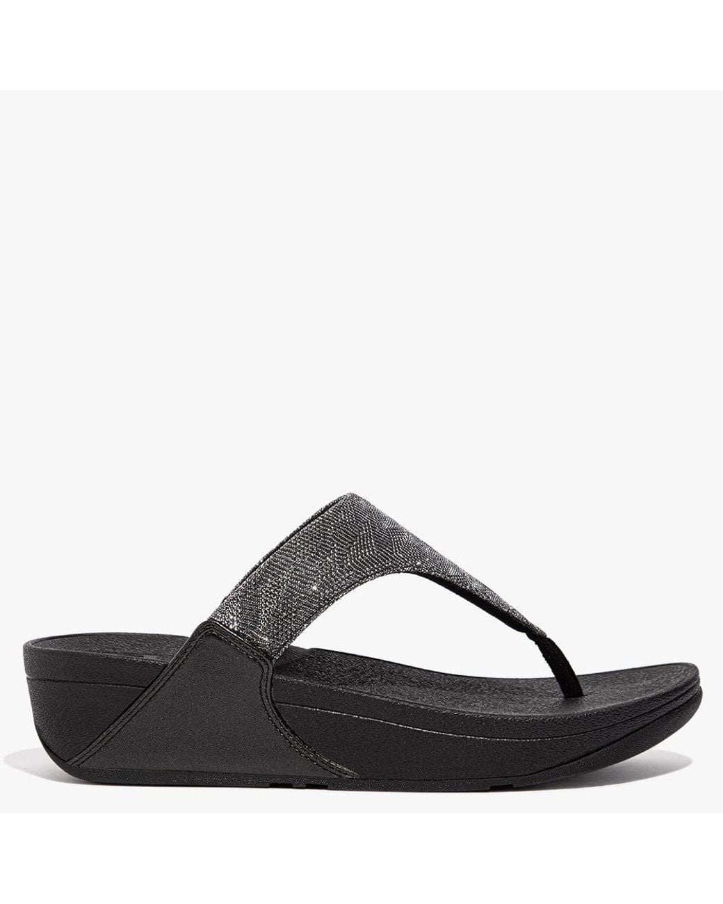 Fitflop Lulu Glitz All Black Toe Post Sandals