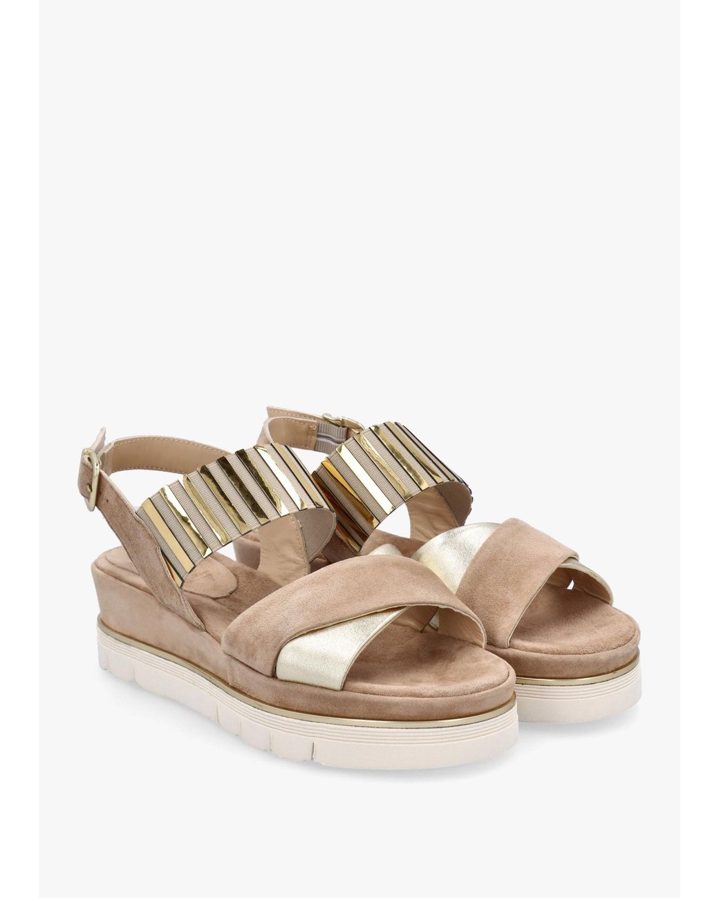 Luca Grossi Natural Suede Metallic Strap Low Wedge Sandals