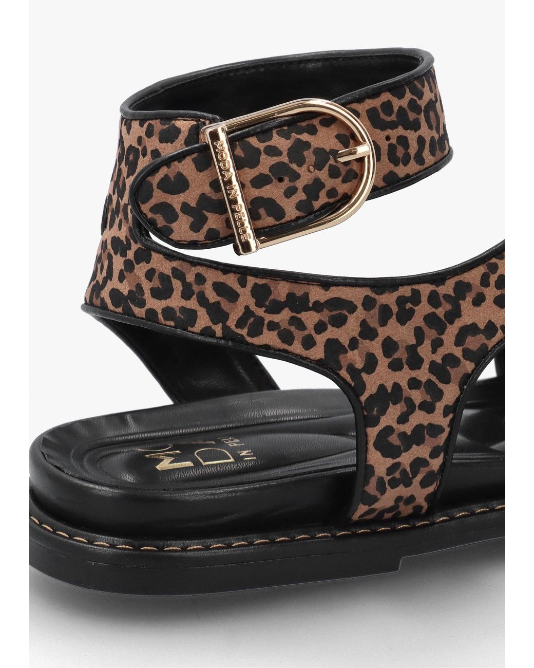 Moda In Pelle White Nolanna Leopard Buckle Fastening Flat Sandals