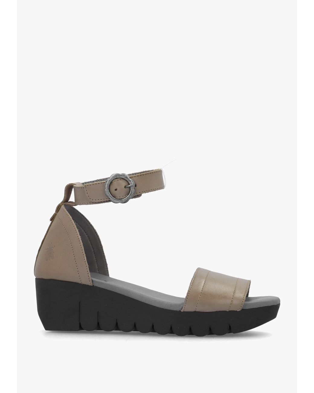 Fly London Multicolor Voik Taupe Leather Low Wedge Sandals