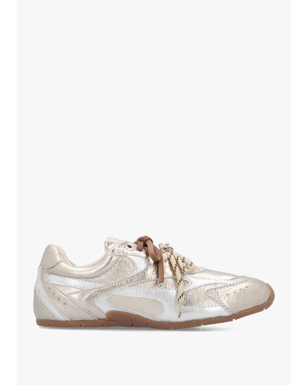 Bronx White Myr-Aa & Metallic Leather Low Profile Trainers