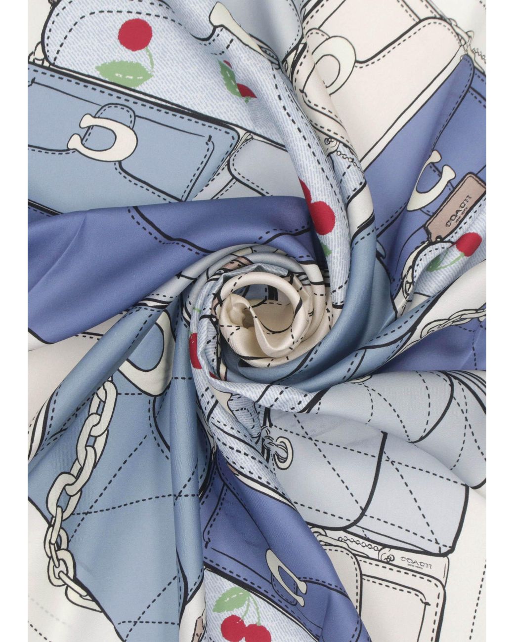 COACH Blue Tabby Cherry Denim Silk Scarf