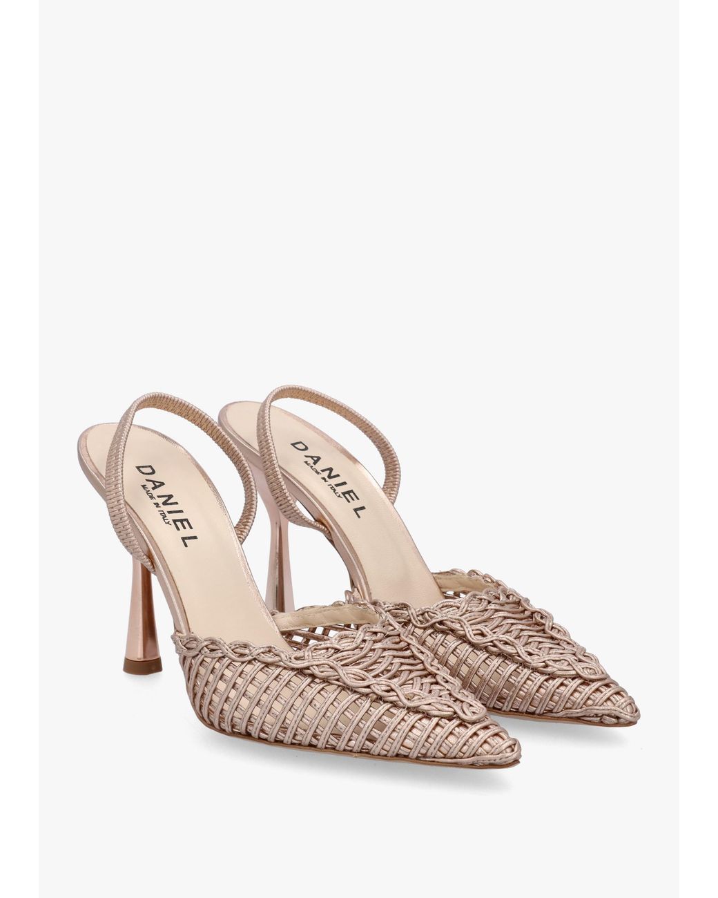 Daniel White Tiffi Rose Gold Metallic Leather Woven Sling Back Court Shoes