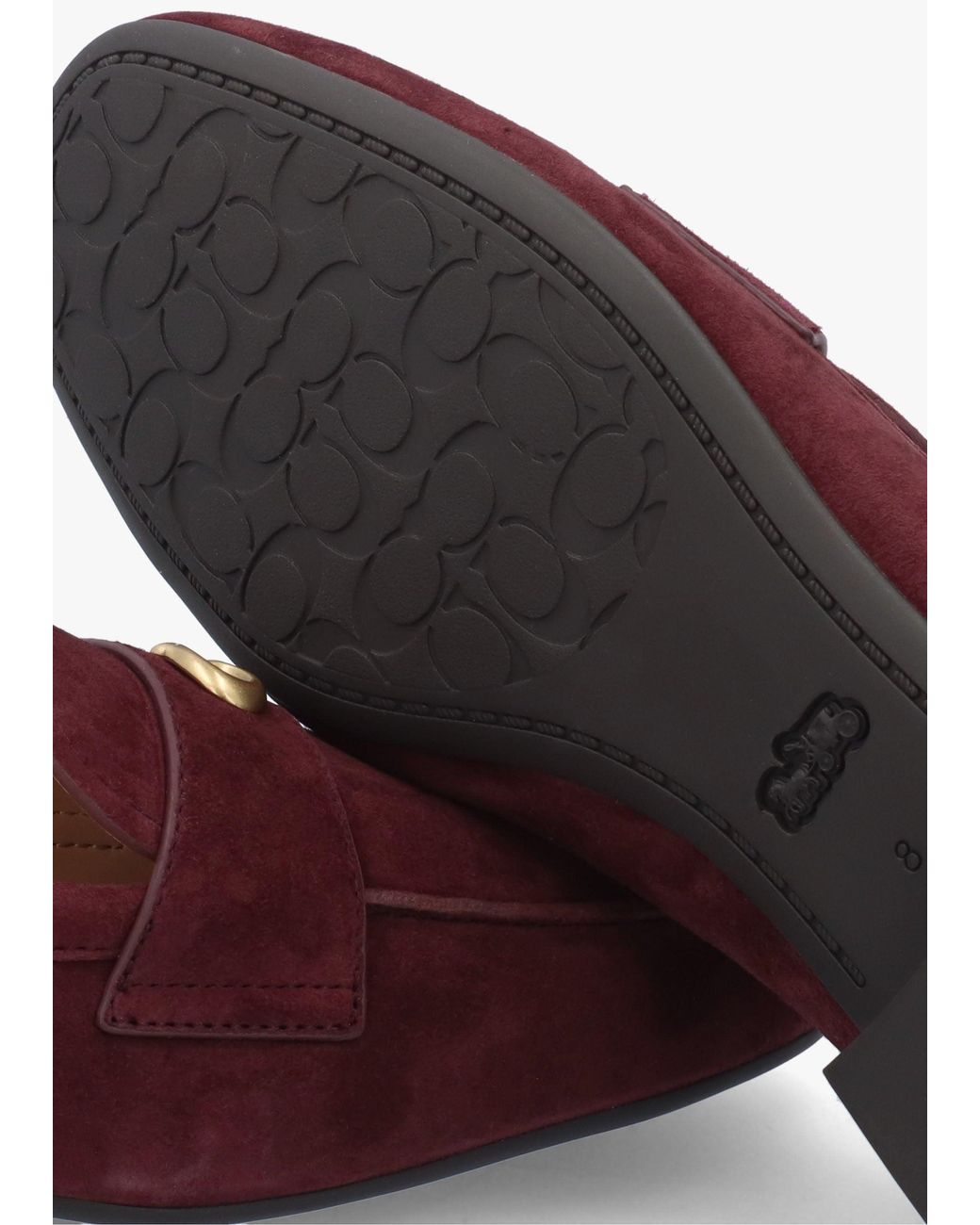 COACH Red Sculpted C Merlot Suede Loafers