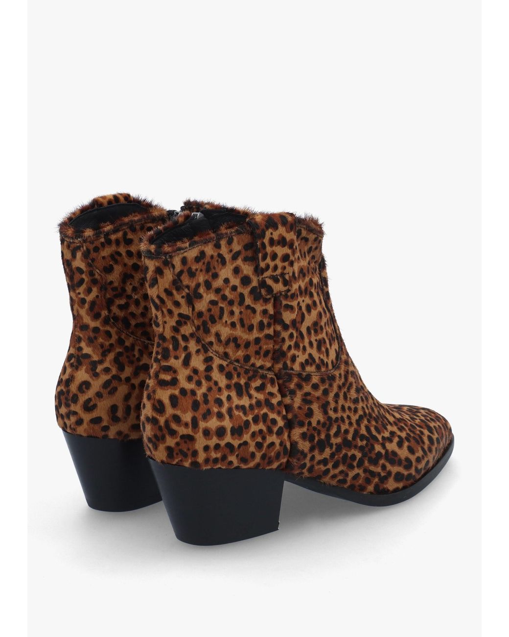 Ash Brown Fame Leopard Pony Hair Western Ankle Boots