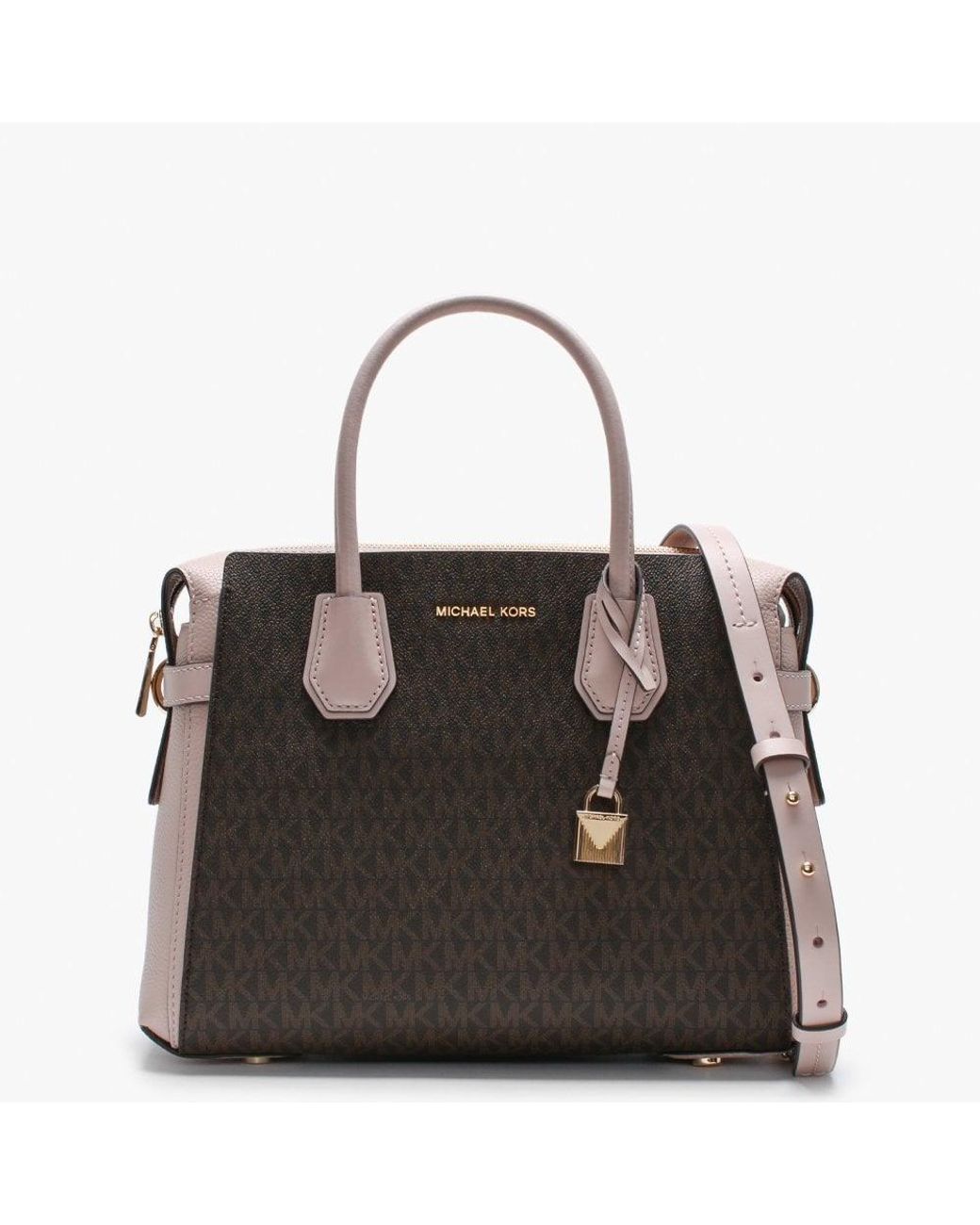 Michael Kors, Bags, Michael Korsmercer Medium Twotone Pebbled Leather  Belted Satchelmulberry