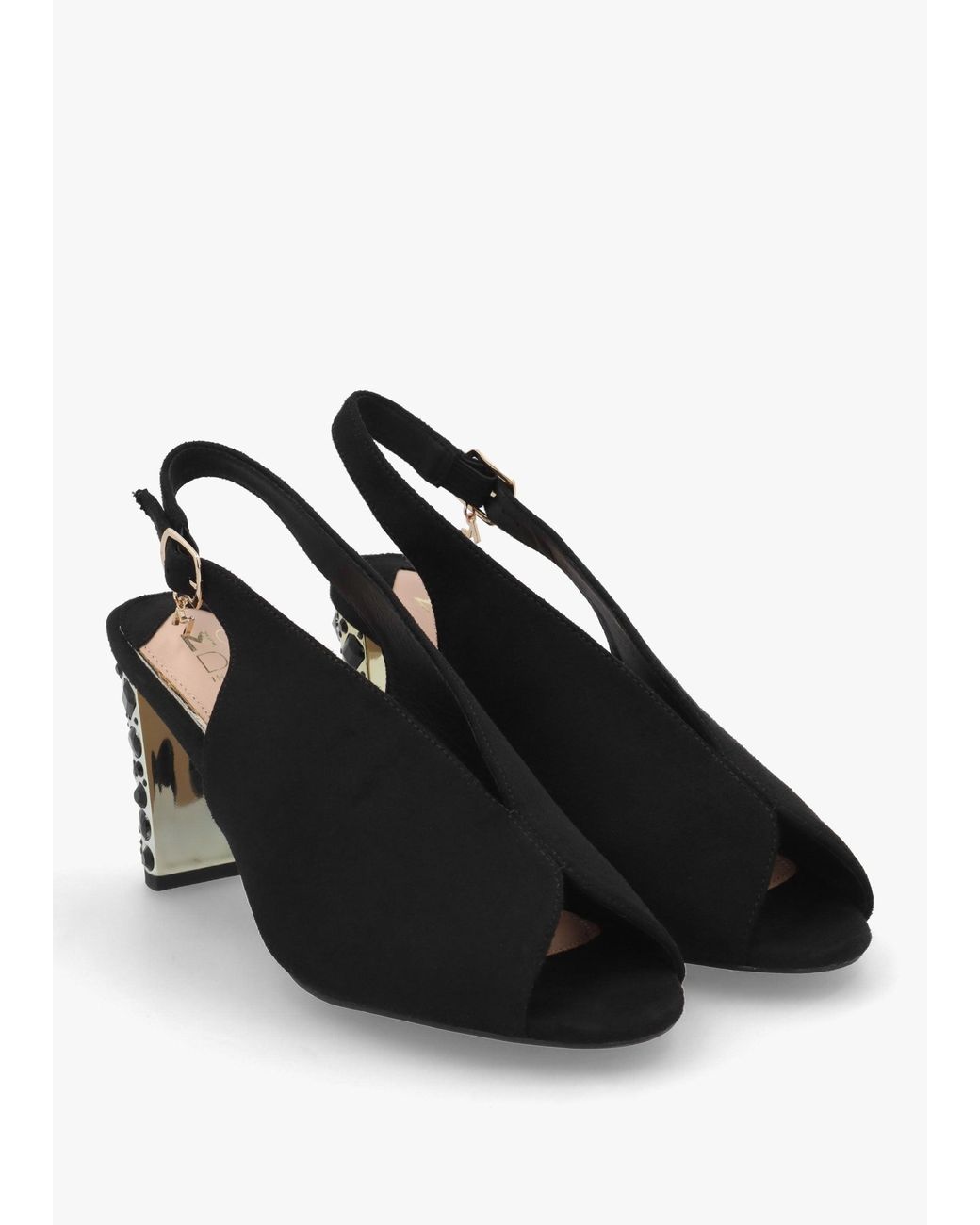 Moda In Pelle Black Maeva Suedette Jewelled Heel Sling Back Sandals