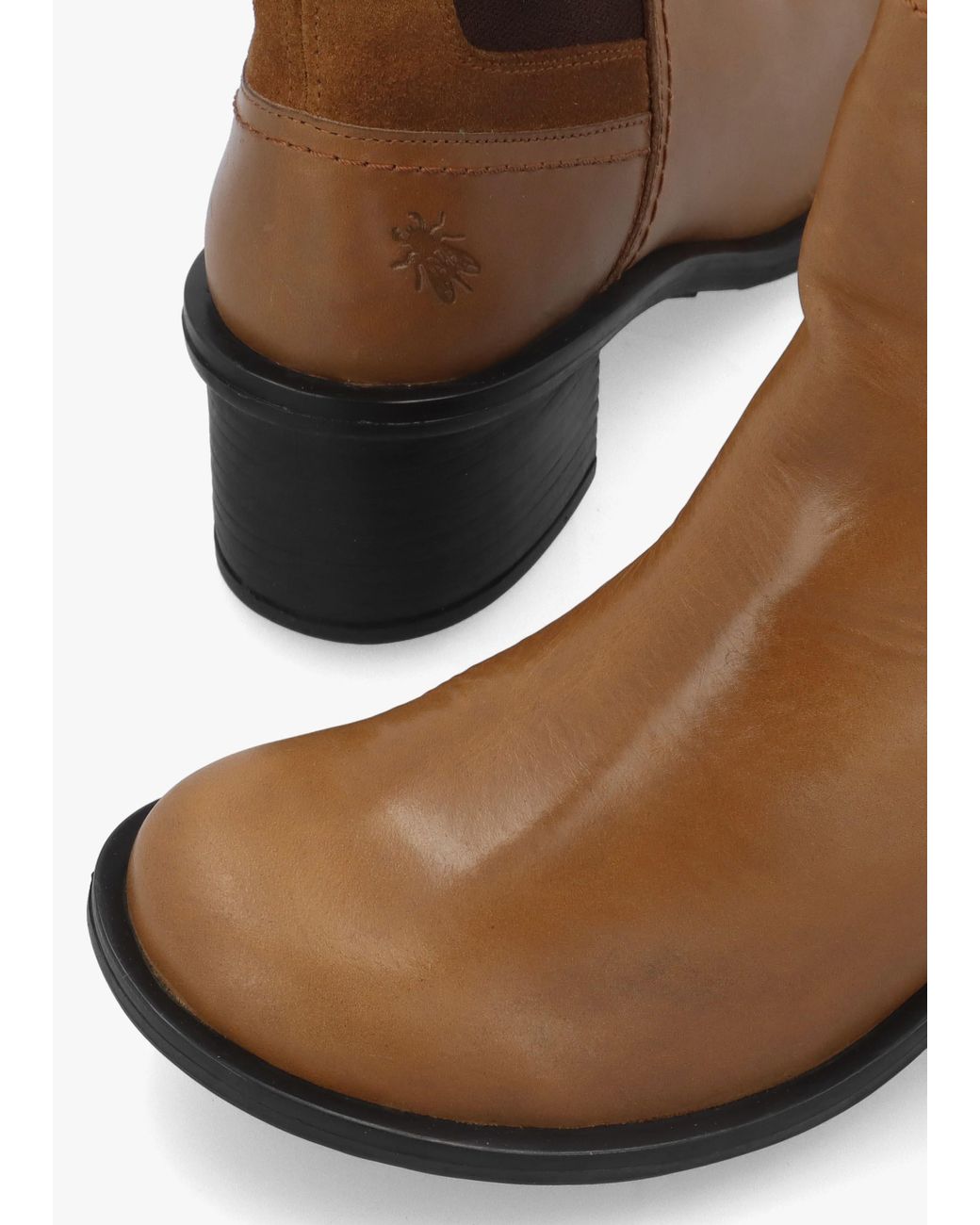 Fly London Brown Cach Camel Leather Block Heel Ankle Boots
