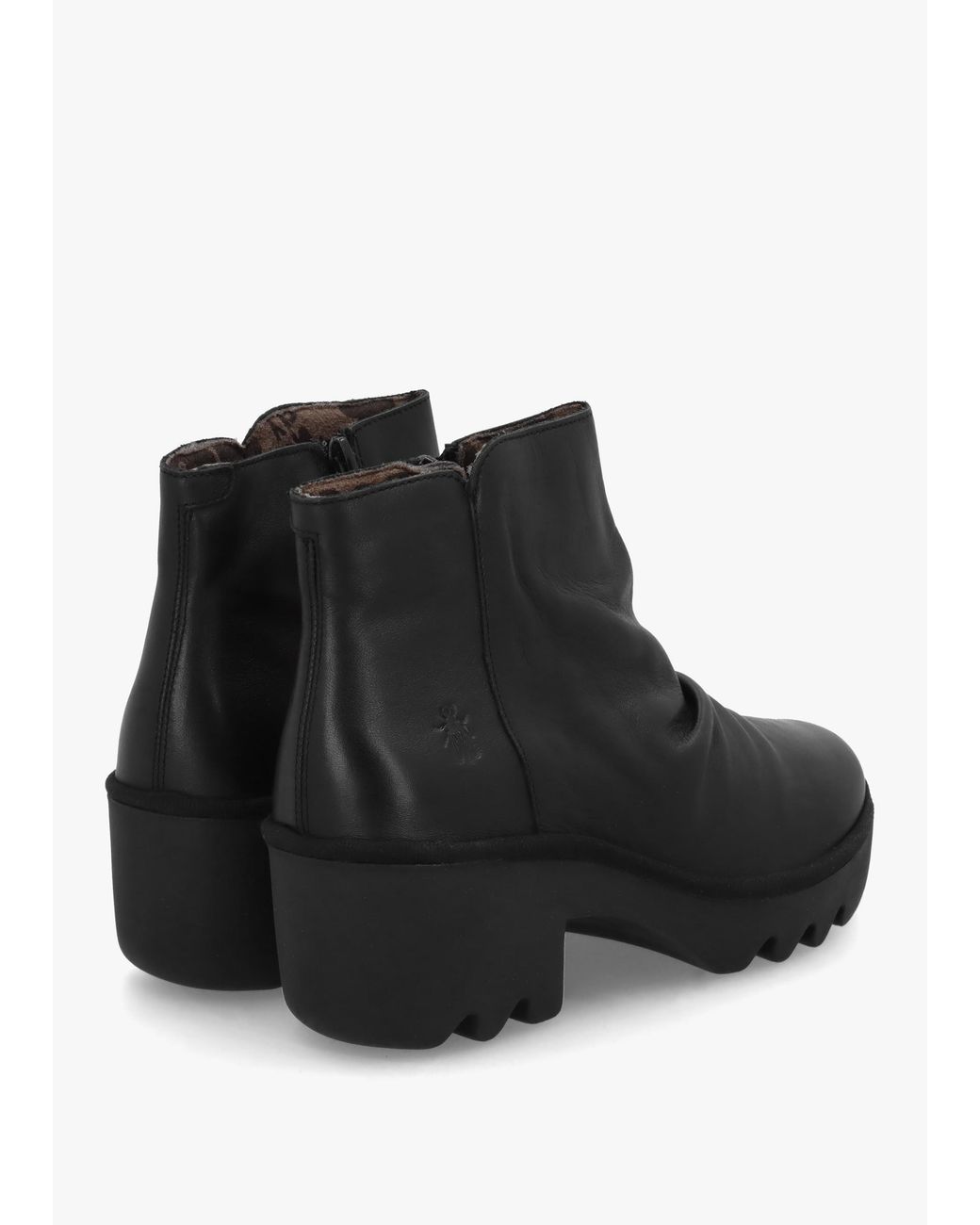 Fly London Black Tulp Rouched Block Heel Ankle Boots