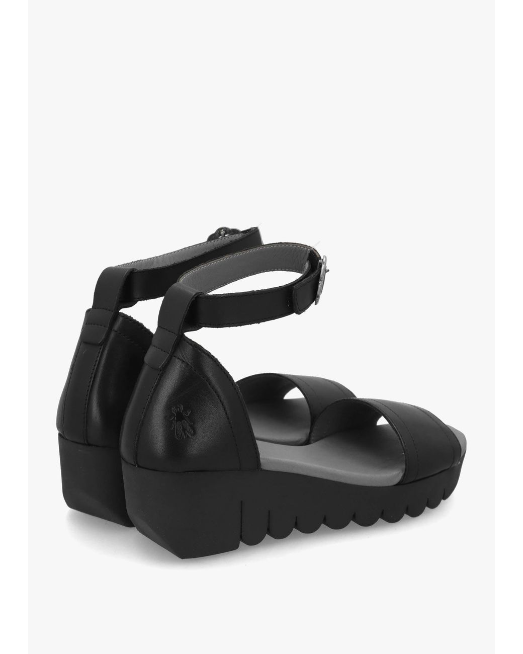 Fly London Black Voik Low Wedge Sandals