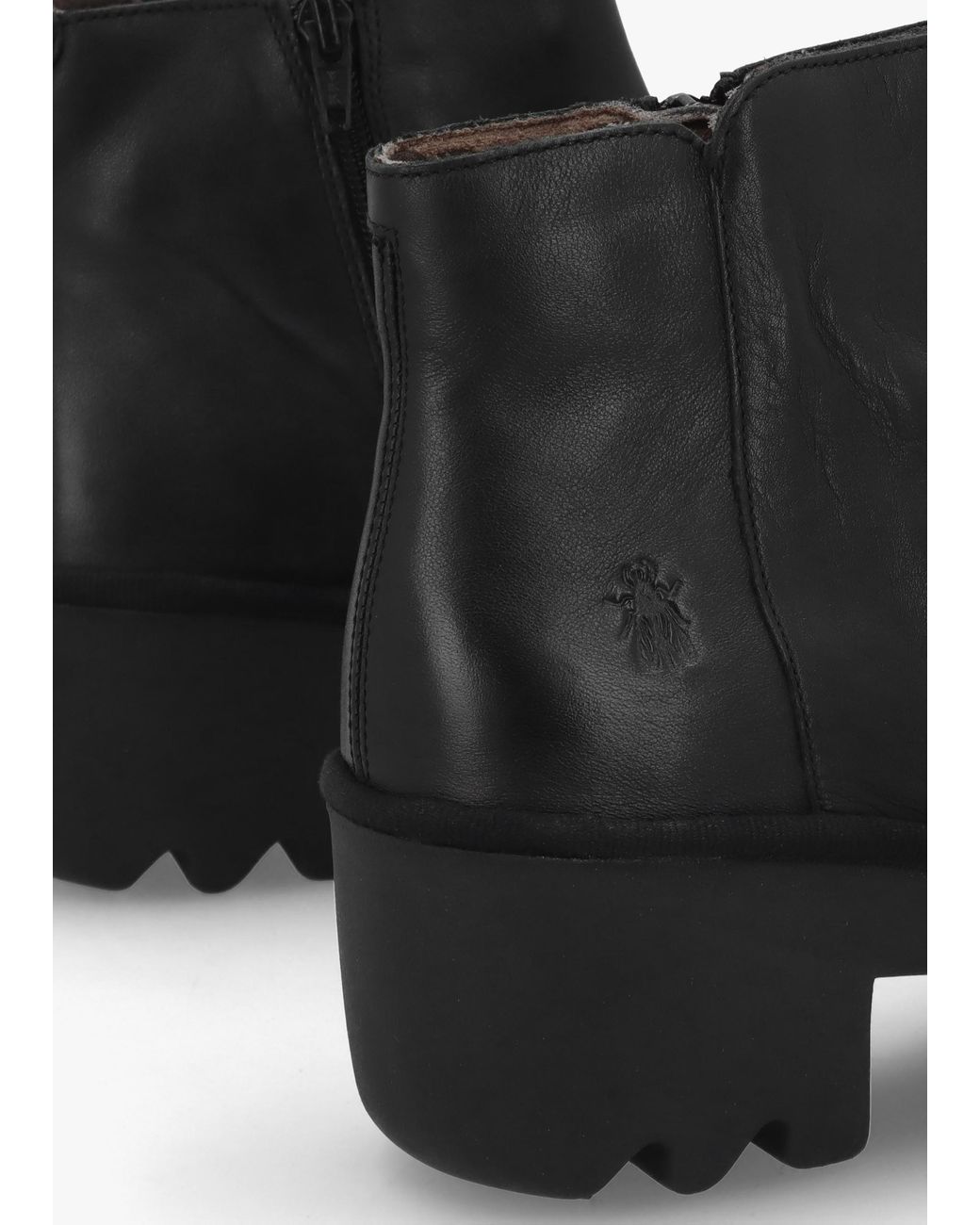 Fly London Black Tulp Rouched Block Heel Ankle Boots