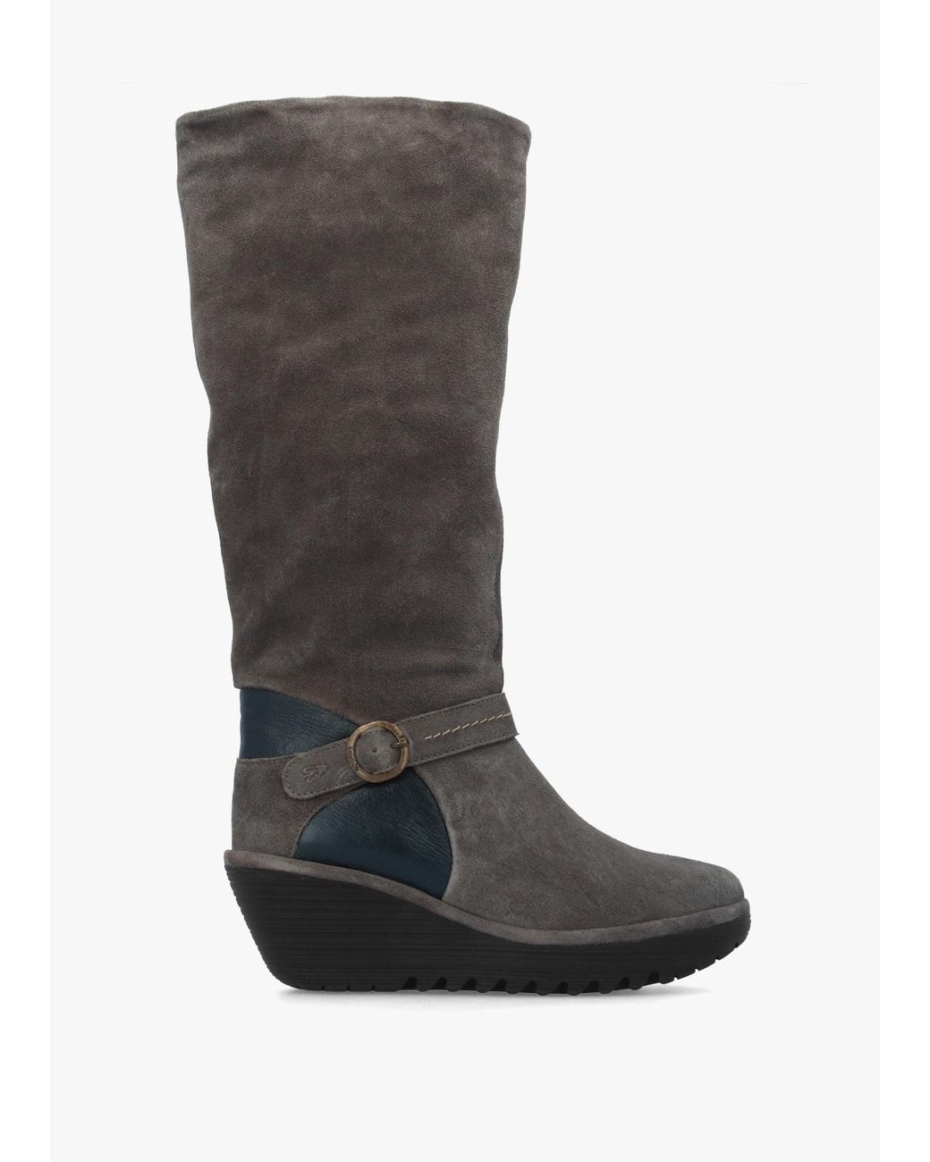 Fly London Black Yavu Wedge Knee Boots