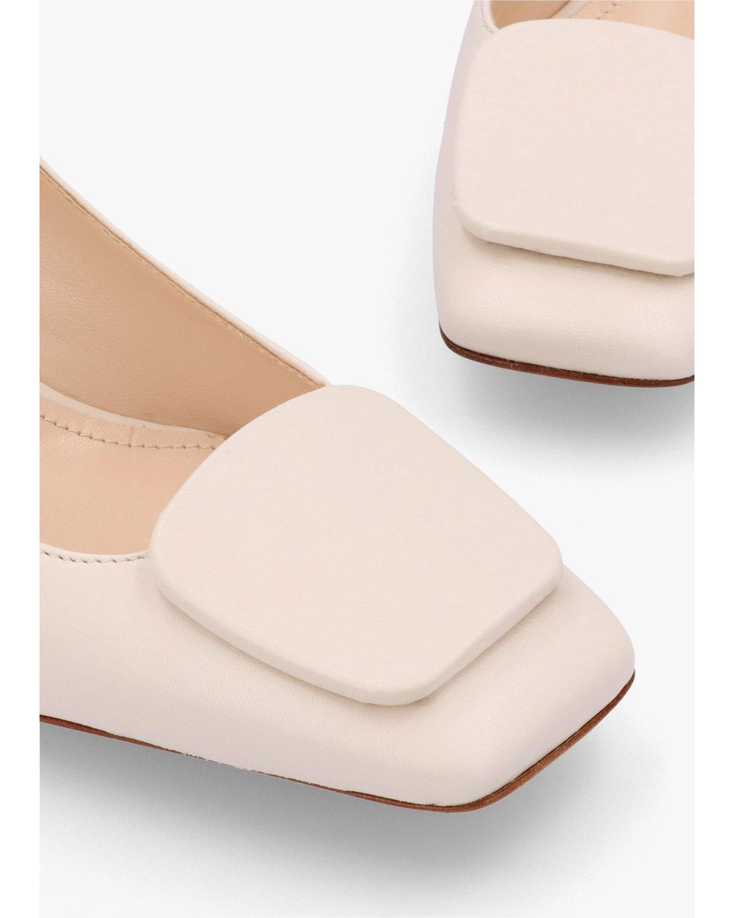 Daniel Natural Nessie Cream Leather Block Heel Court Shoes
