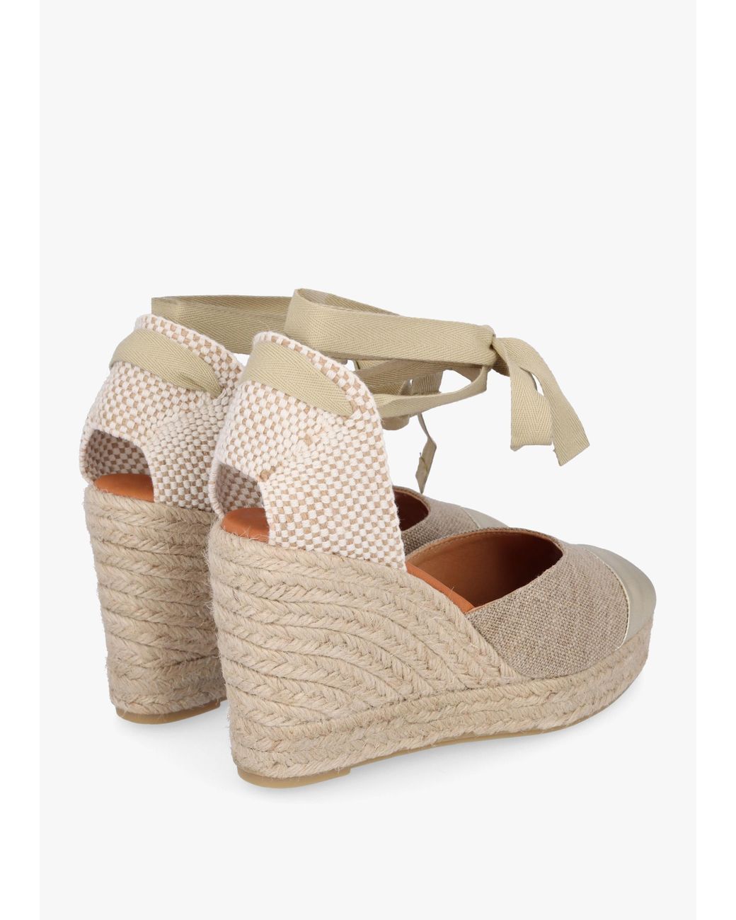 Daniel White Kendall Beige Textile Gold Leather Toe Cap Wedge Espadrilles