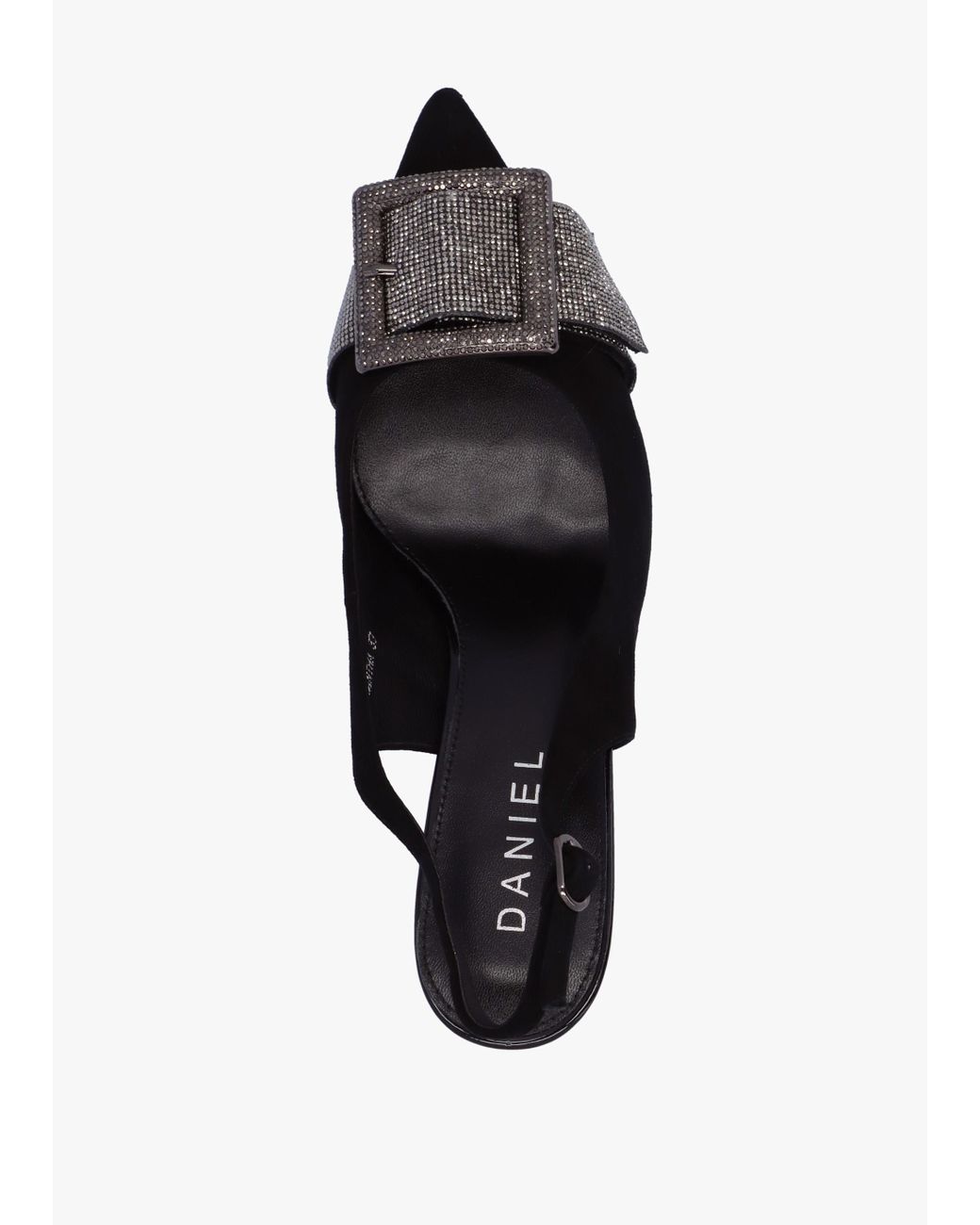 Daniel Samantha Black Suede Diamante Buckle Heeled Sling Backs