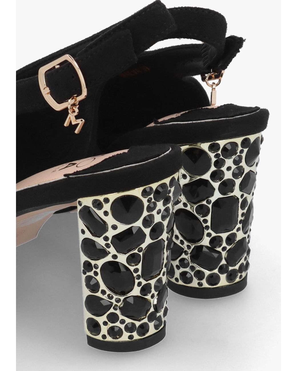 Moda In Pelle Black Maeva Suedette Jewelled Heel Sling Back Sandals