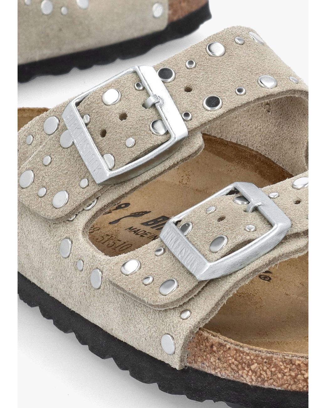 Birkenstock White Arizona Rivet Border Two Bar Mules