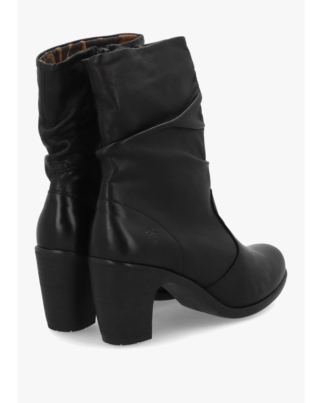 Fly London Black Klei Rouched Block Heel Ankle Boots