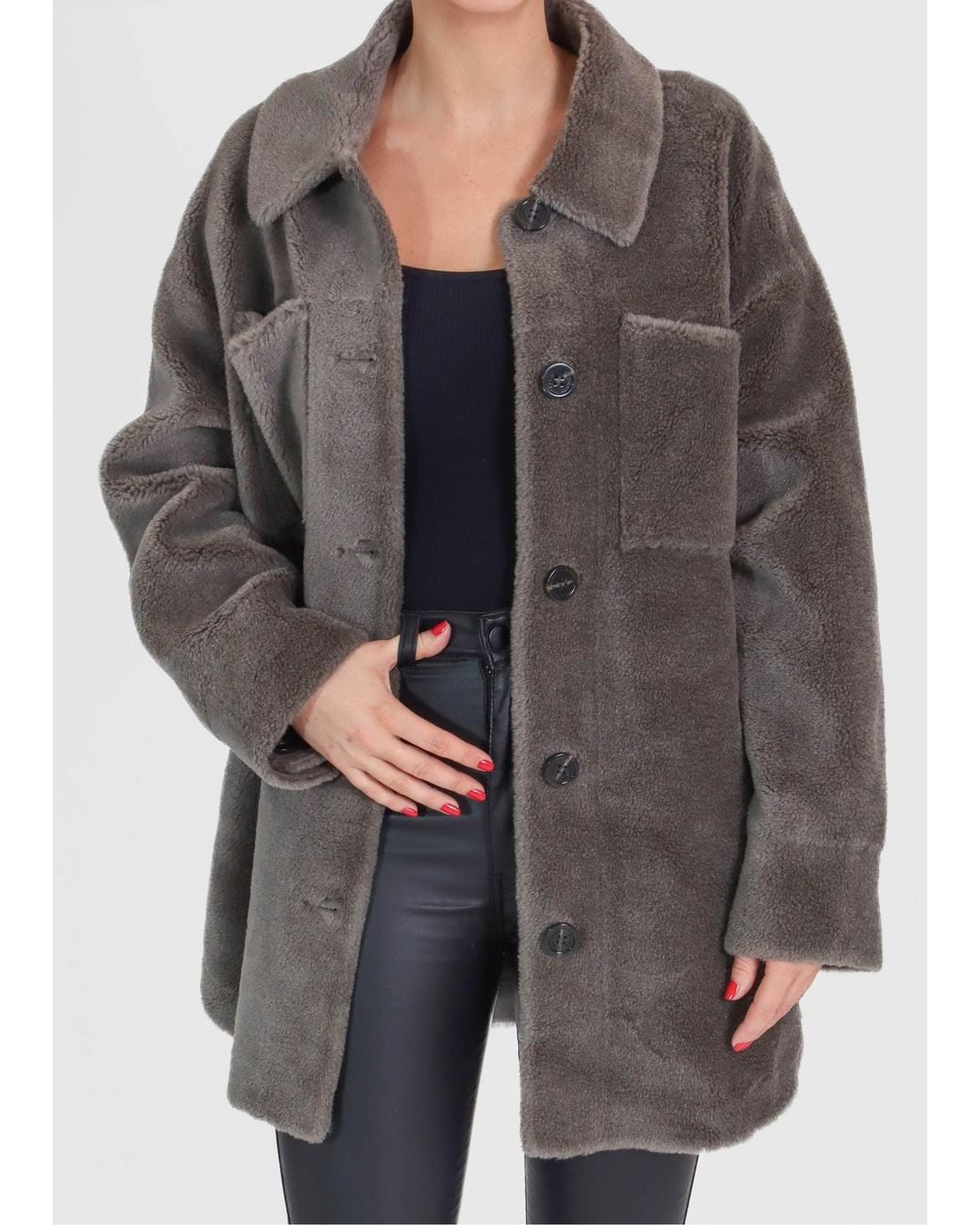 Oakwood Gray Flag Reversible Teddy Shacket