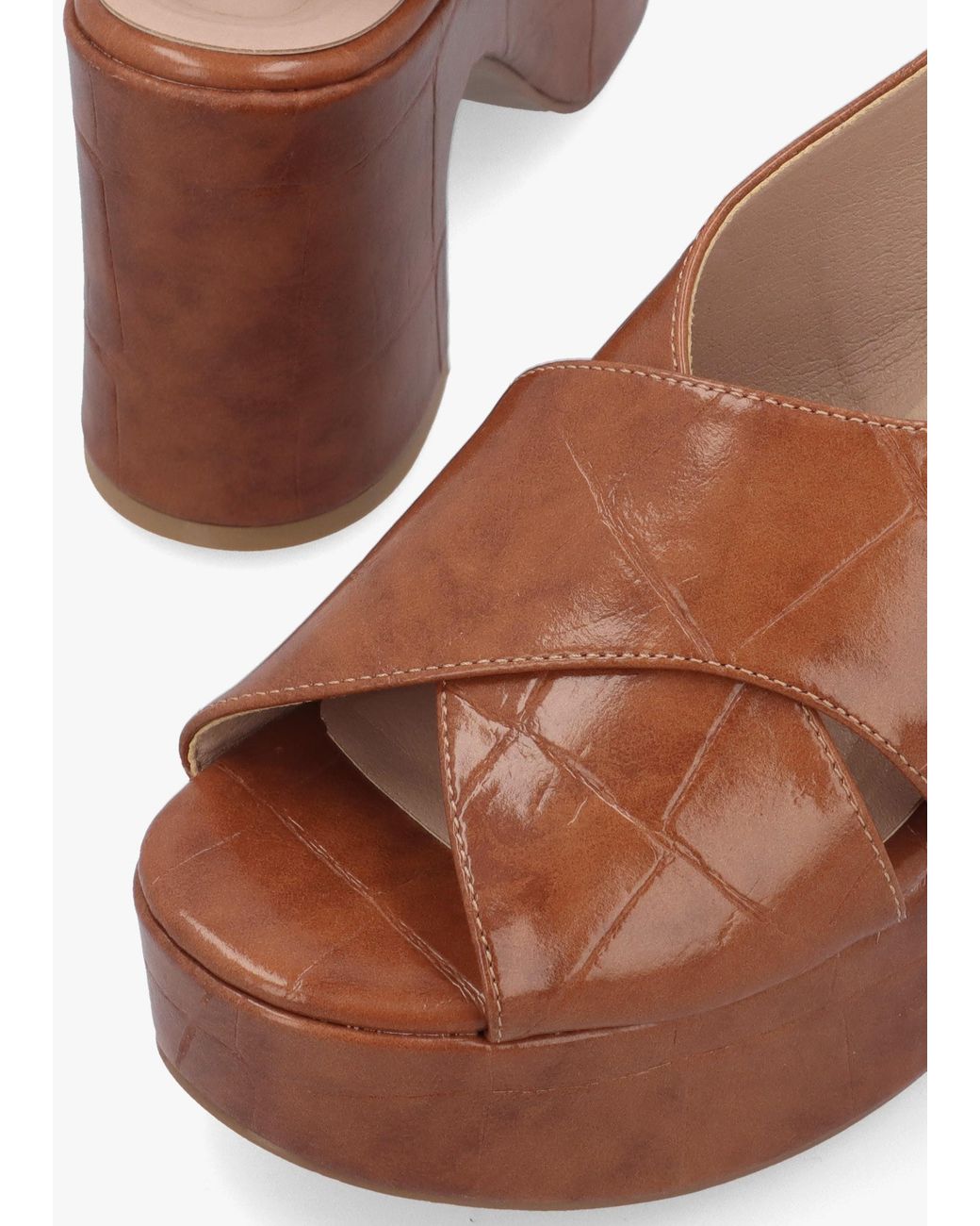 Moda In Pelle Brown Nakara Tan Moc Croc Chunky Platform Heel Sandals