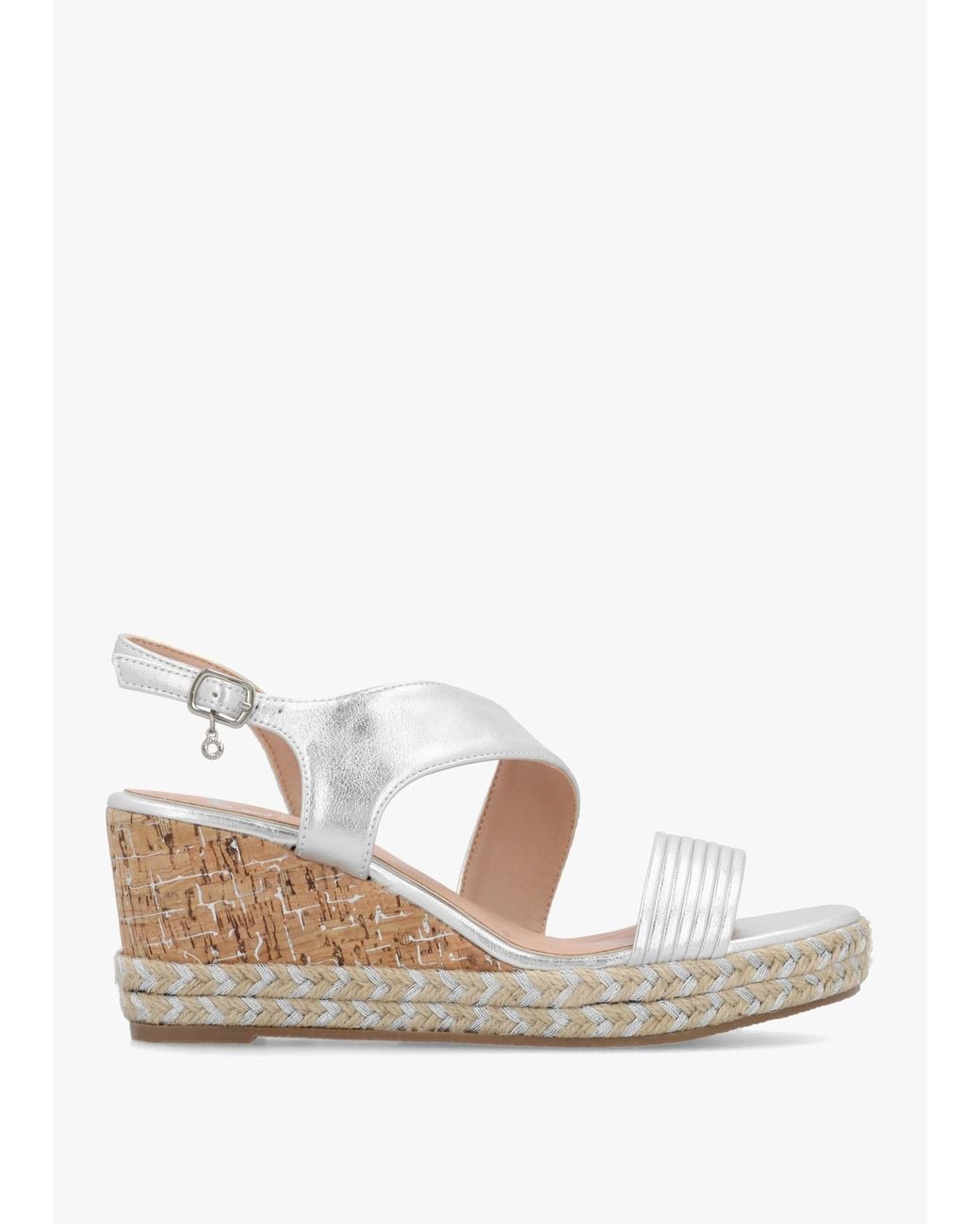 Moda In Pelle White Spotalia Cork Mid Wedge Sandals