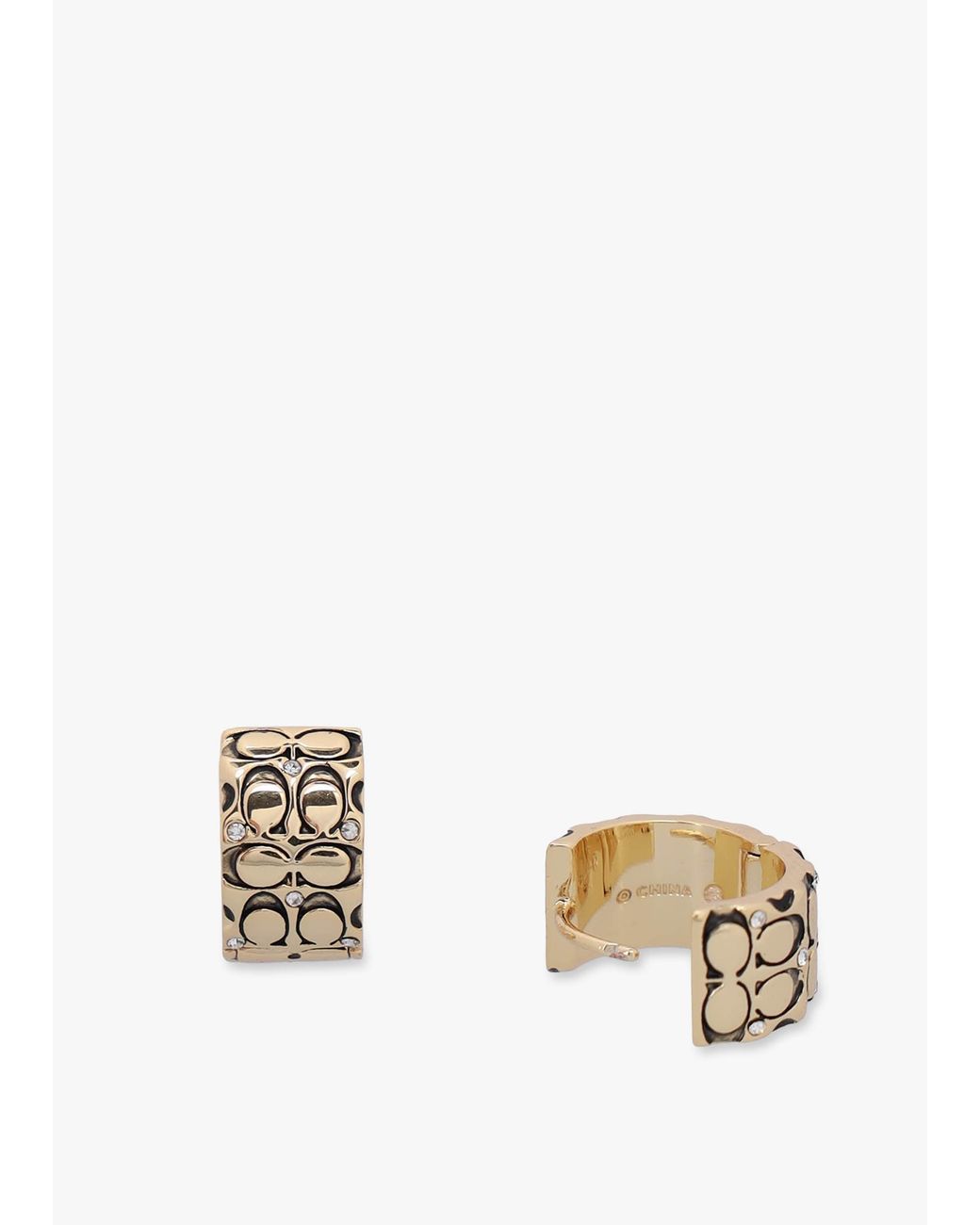 COACH White Logo Quilt Huggie Hoops