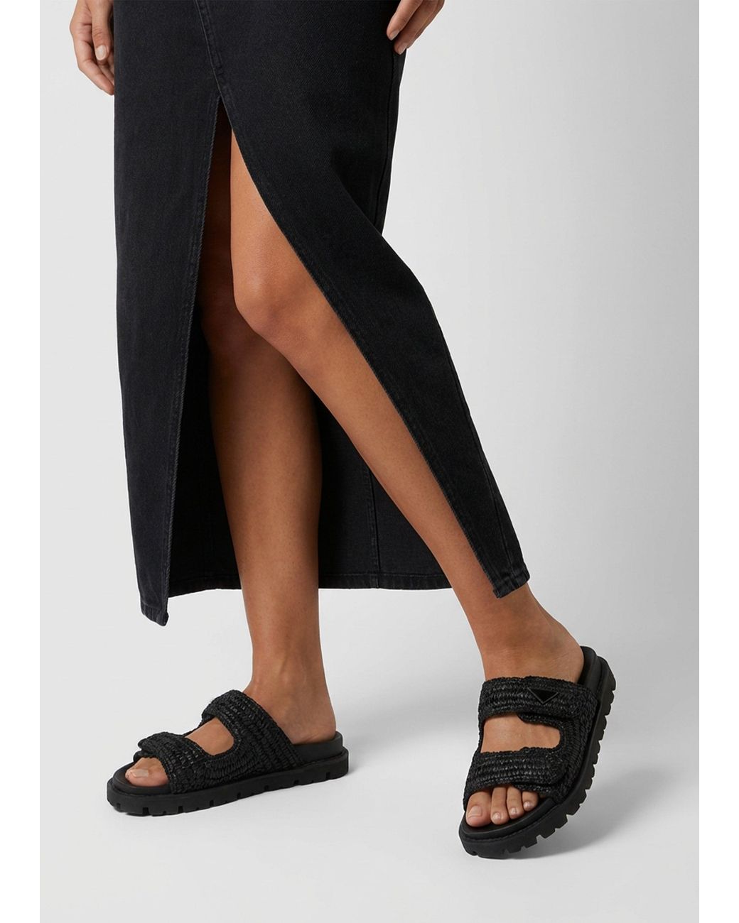Daniel Black York Woven Straw Two Bar Chunky Mules