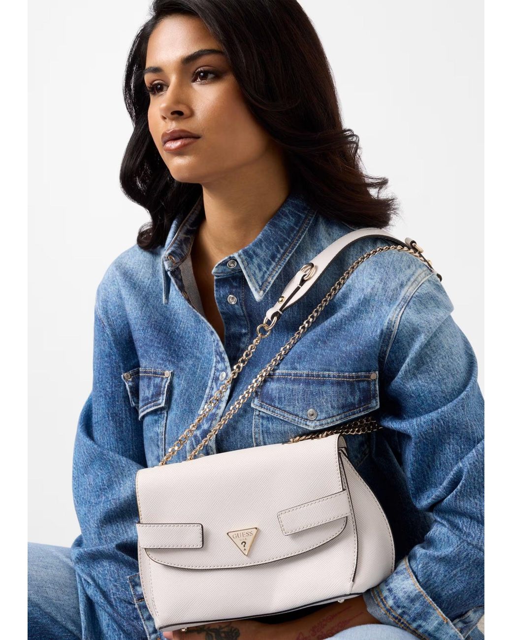 Guess White Serenova Convertible Off Cross-Body Bag