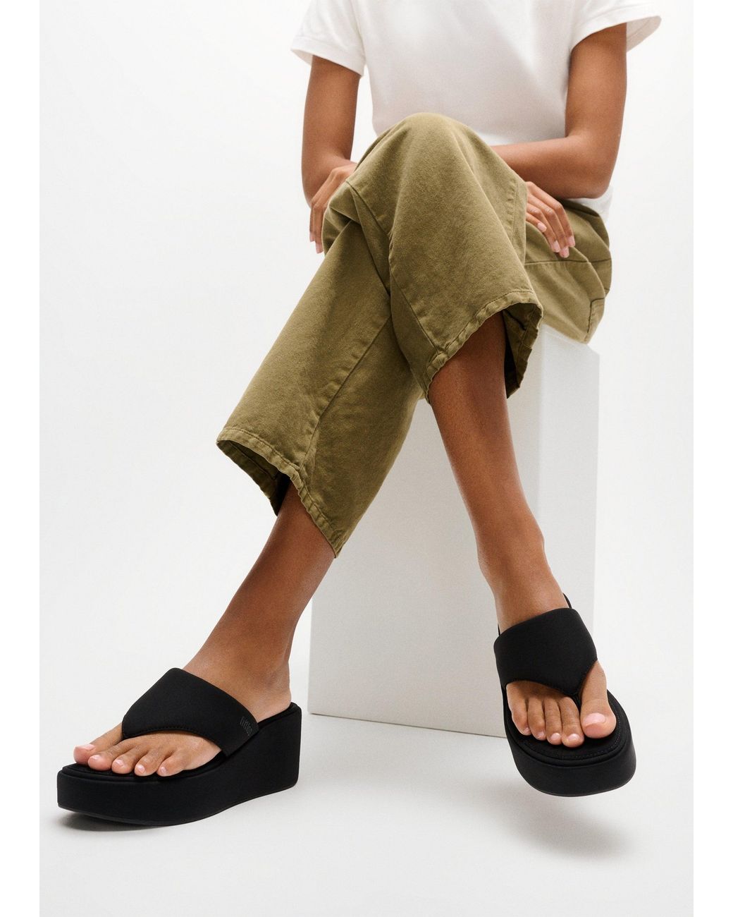 Fitflop Black Platform All Toe Post Wedge Sandals