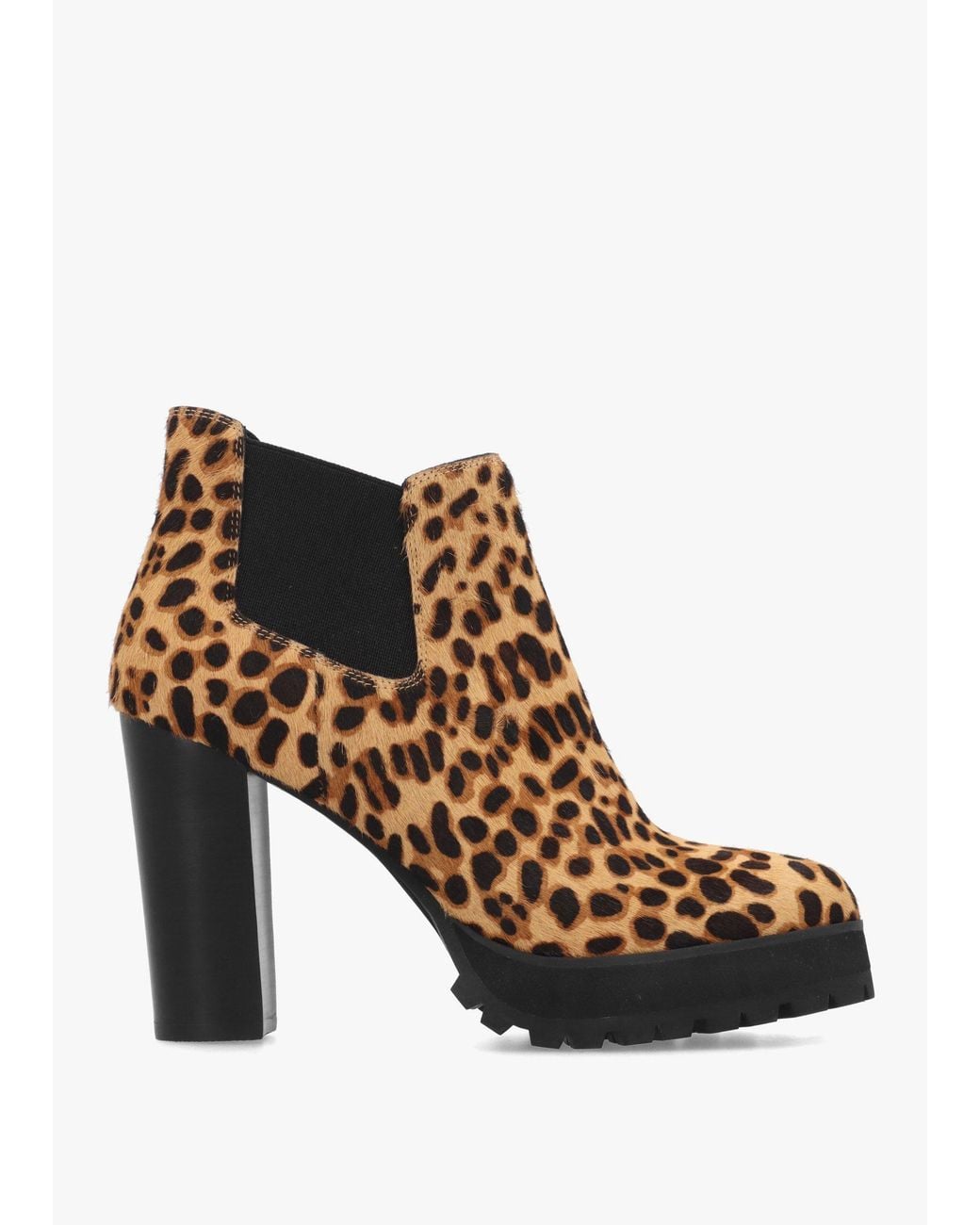 Daniel Brown Shlock Leopard Pony Hair Low Cut Platform Block Heel Ankle Boots