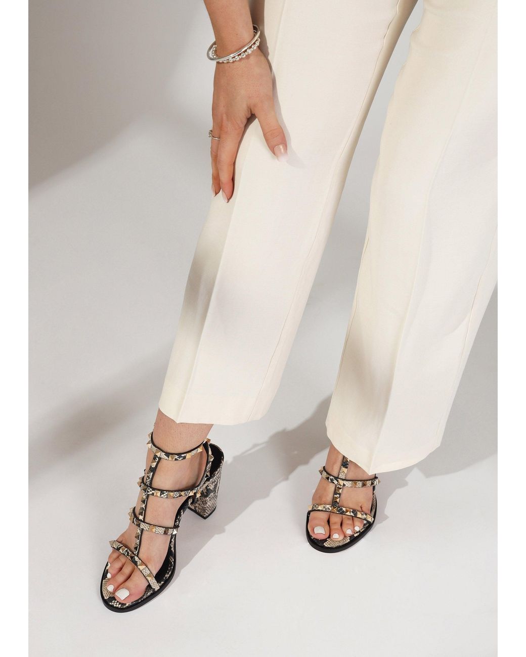 Daniel Metallic Pitter Leather Studded Block Heeled Sandals