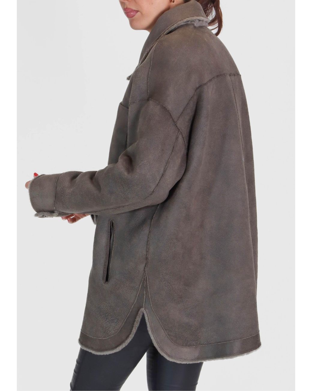 Oakwood Gray Flag Reversible Teddy Shacket