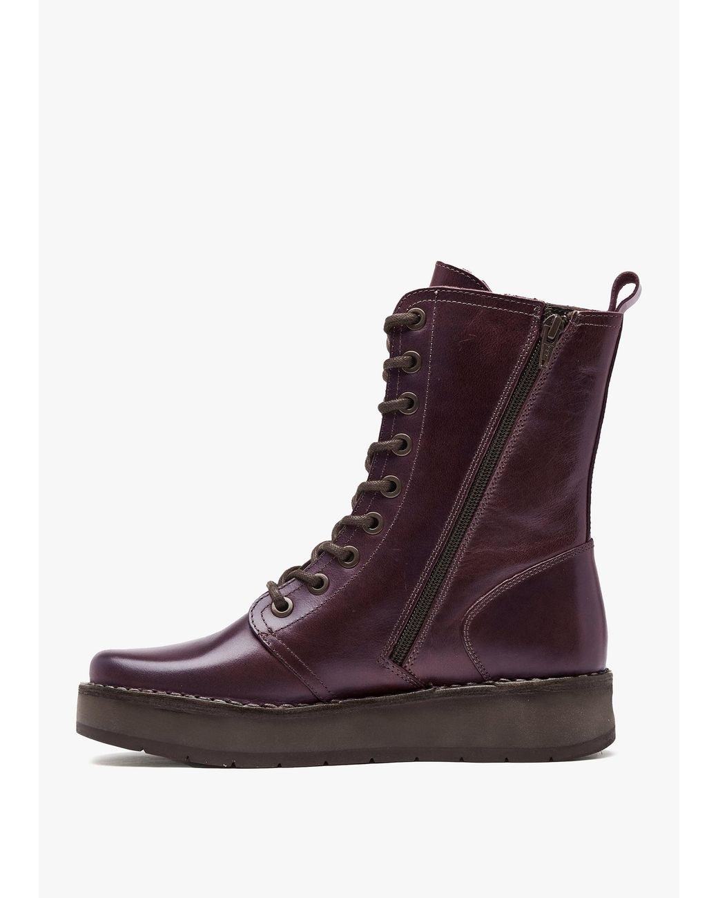 Fly London Purple Rami Wine Leather Lace Up Ankle Boots