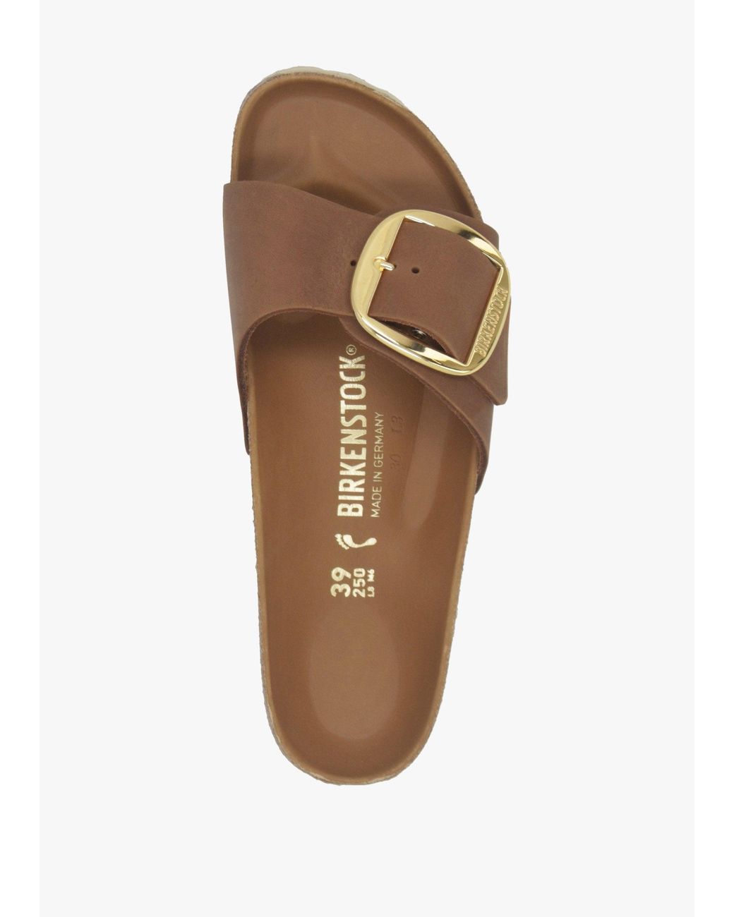 Birkenstock White Madrid Big Buckle Cognac Waxy Leather Mules