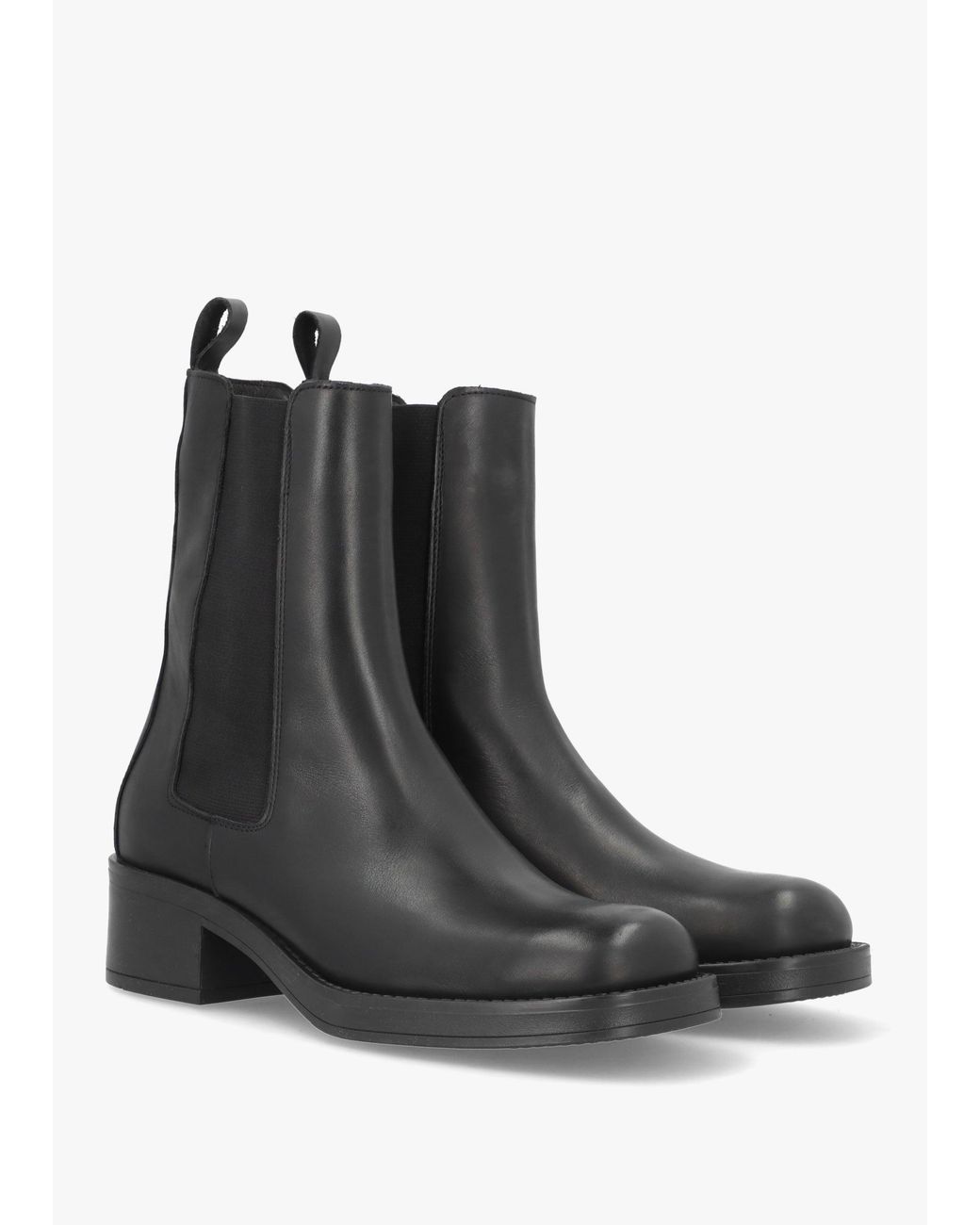 Daniel Black Curved Square Toe Block Heel Chelsea Boots